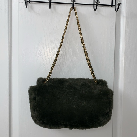 House of Harlow 1960 Deep Green Fur Flap Bag - Picture 7 of 16